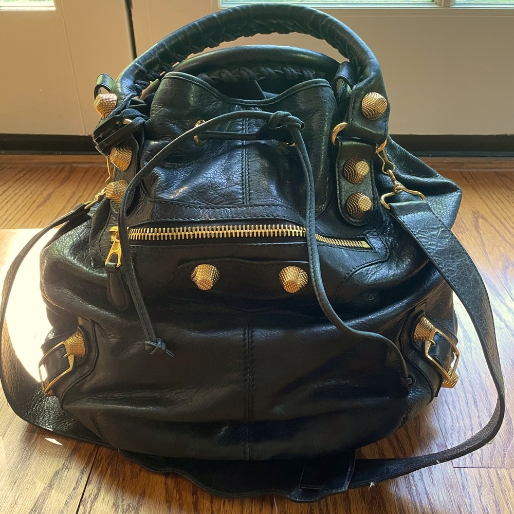 Balenciaga Black Pompon bag w/ giant YG hardware